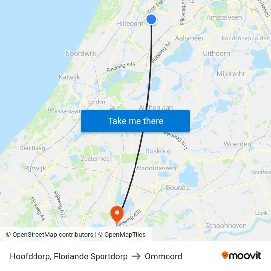 Hoofddorp, Floriande Sportdorp to Ommoord map