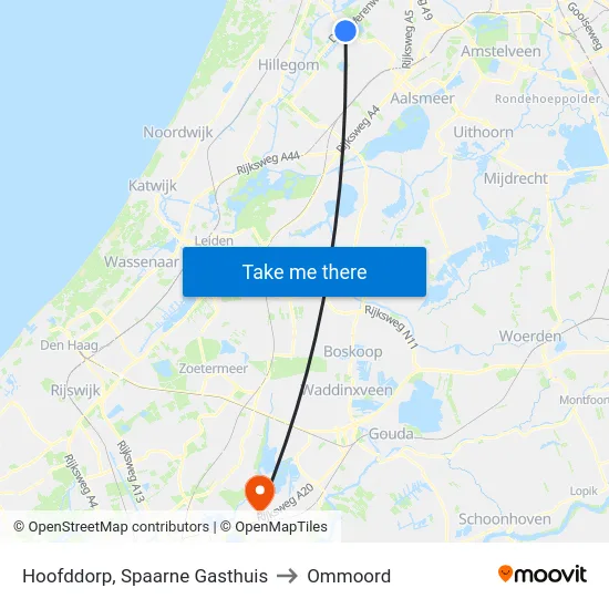 Hoofddorp, Spaarne Gasthuis to Ommoord map