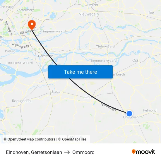 Eindhoven, Gerretsonlaan to Ommoord map