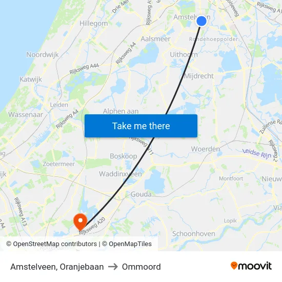 Amstelveen, Oranjebaan to Ommoord map