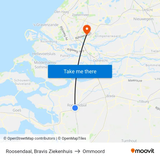 Roosendaal, Bravis Ziekenhuis to Ommoord map