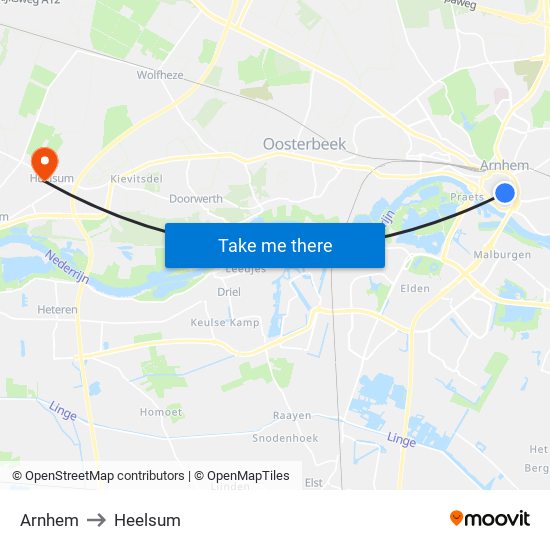 Arnhem to Heelsum map