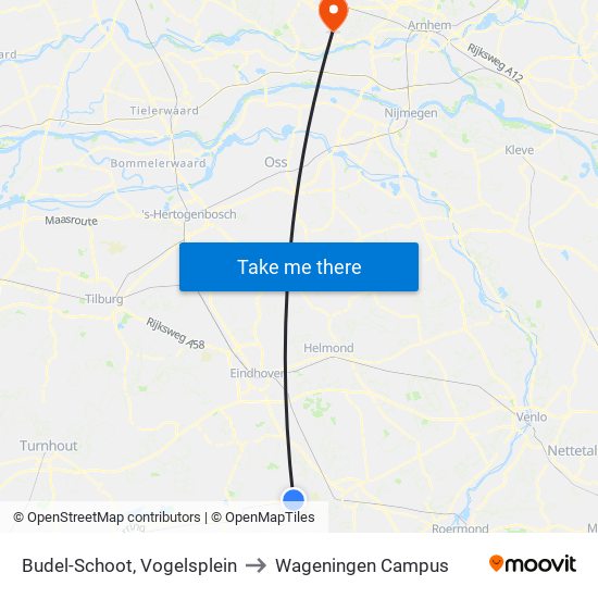 Budel-Schoot, Vogelsplein to Wageningen Campus map