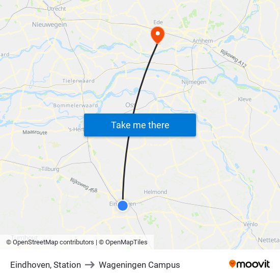 Eindhoven, Station to Wageningen Campus map