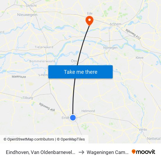 Eindhoven, Van Oldenbarneveltlaan to Wageningen Campus map