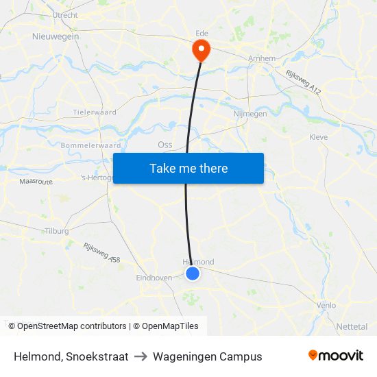 Helmond, Snoekstraat to Wageningen Campus map