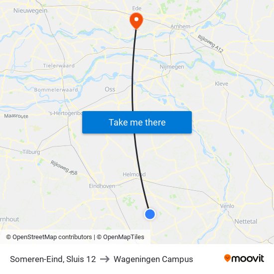 Someren-Eind, Sluis 12 to Wageningen Campus map