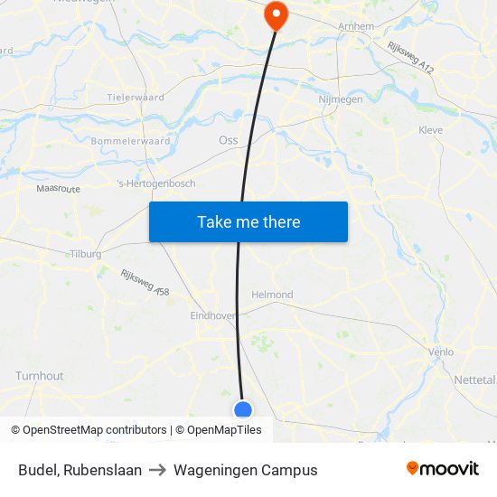 Budel, Rubenslaan to Wageningen Campus map