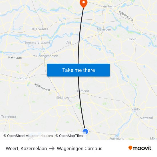 Weert, Kazernelaan to Wageningen Campus map