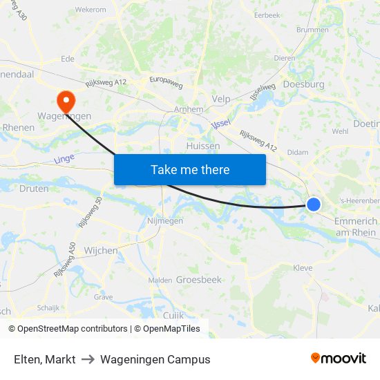 Elten, Markt to Wageningen Campus map