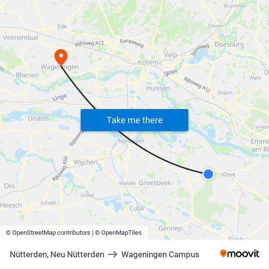 Nütterden, Neu Nütterden to Wageningen Campus map