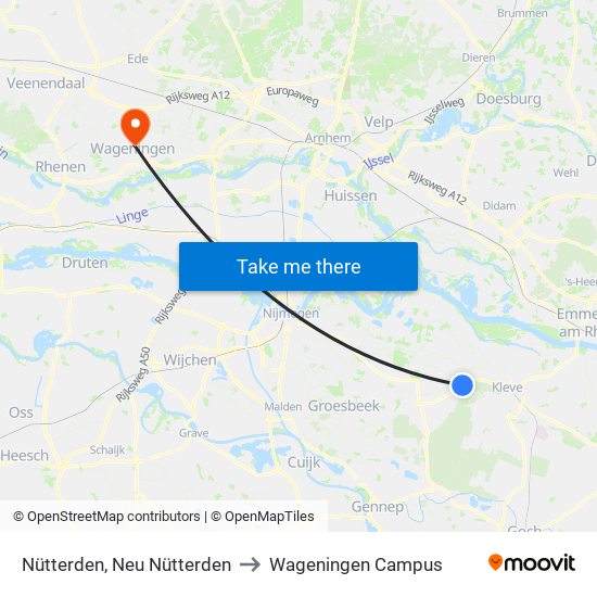 Nütterden, Neu Nütterden to Wageningen Campus map