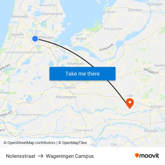 Nolensstraat to Wageningen Campus map
