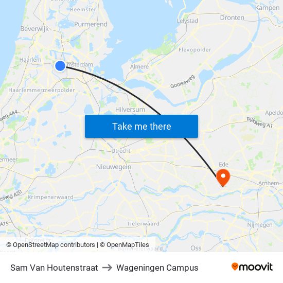 Sam Van Houtenstraat to Wageningen Campus map