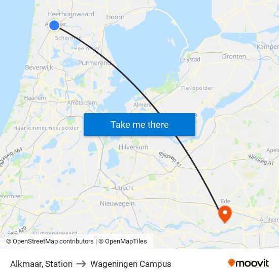Alkmaar, Station to Wageningen Campus map