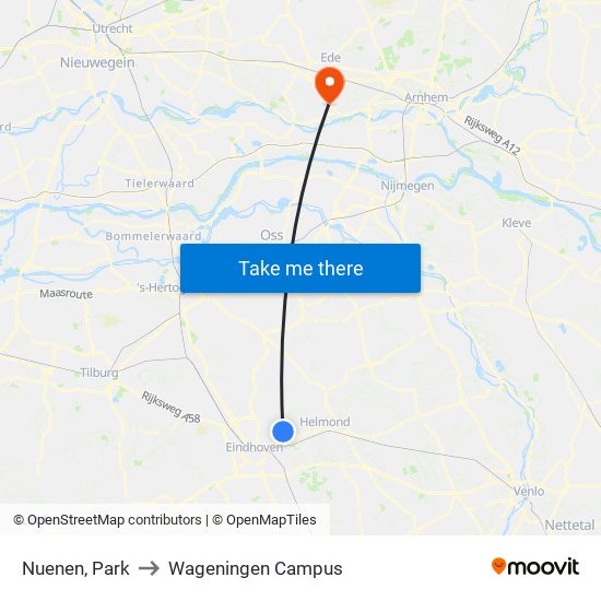 Nuenen, Park to Wageningen Campus map