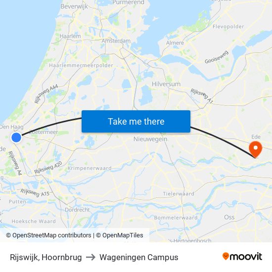 Rijswijk, Hoornbrug to Wageningen Campus map