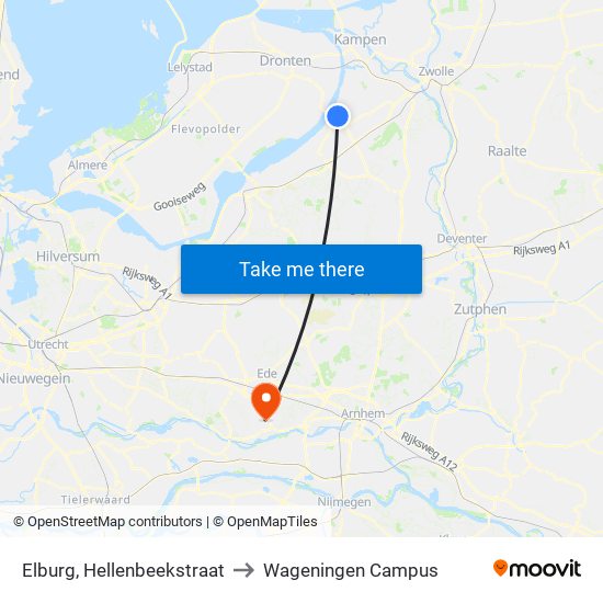 Elburg, Hellenbeekstraat to Wageningen Campus map