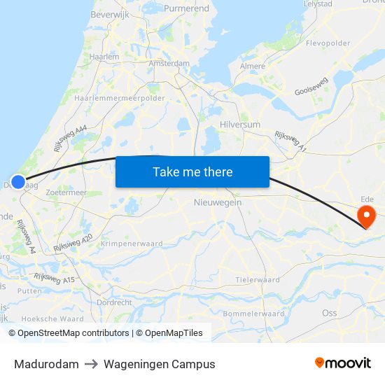 Madurodam to Wageningen Campus map