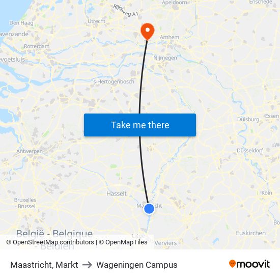 Maastricht, Markt to Wageningen Campus map