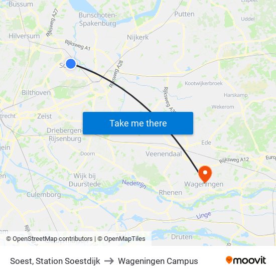 Soest, Station Soestdijk to Wageningen Campus map