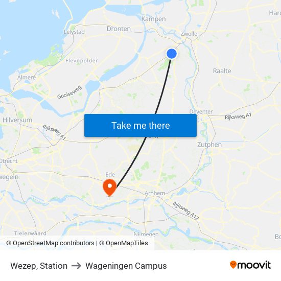 Wezep, Station to Wageningen Campus map