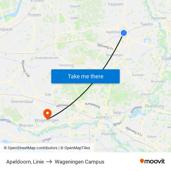 Apeldoorn, Linie to Wageningen Campus map