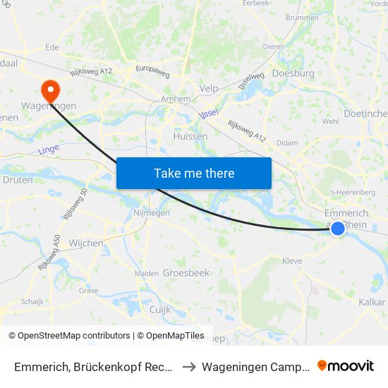 Emmerich, Brückenkopf Rechts to Wageningen Campus map