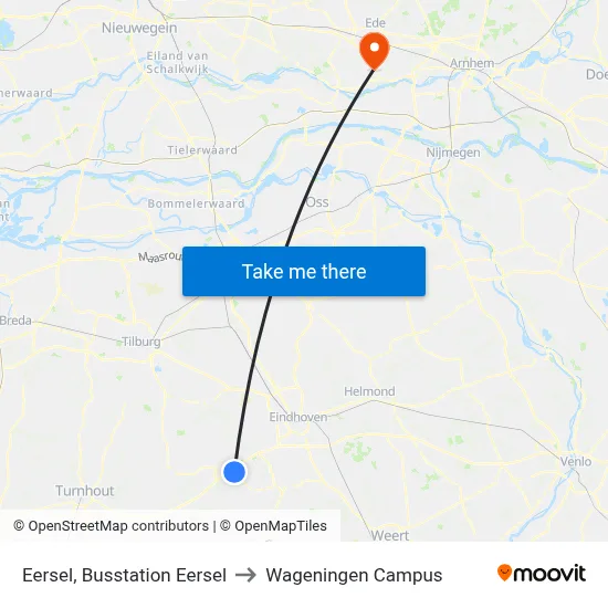 Eersel, Busstation Eersel to Wageningen Campus map