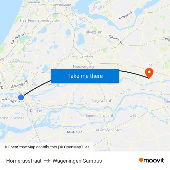 Homerusstraat to Wageningen Campus map