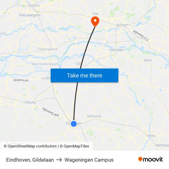 Eindhoven, Gildelaan to Wageningen Campus map