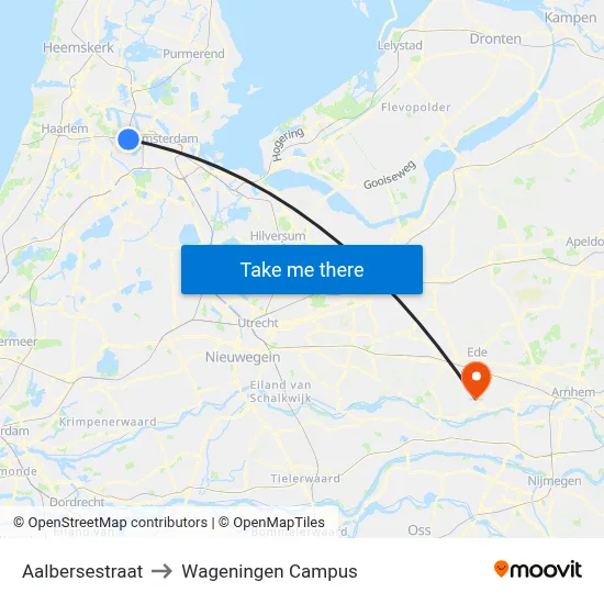 Aalbersestraat to Wageningen Campus map