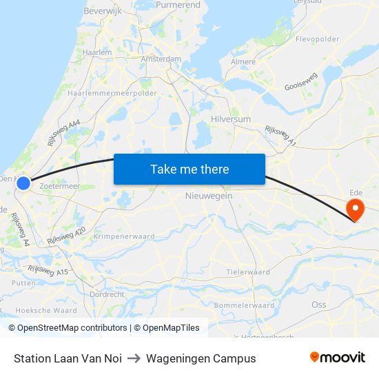 Station Laan Van Noi to Wageningen Campus map