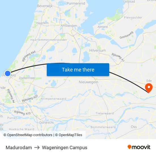 Madurodam to Wageningen Campus map