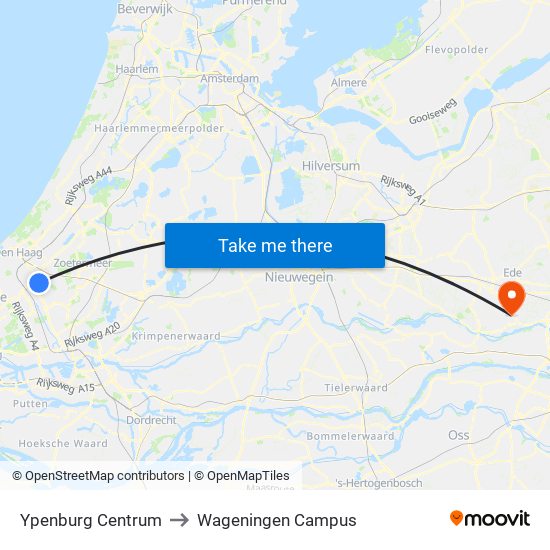 Ypenburg Centrum to Wageningen Campus map