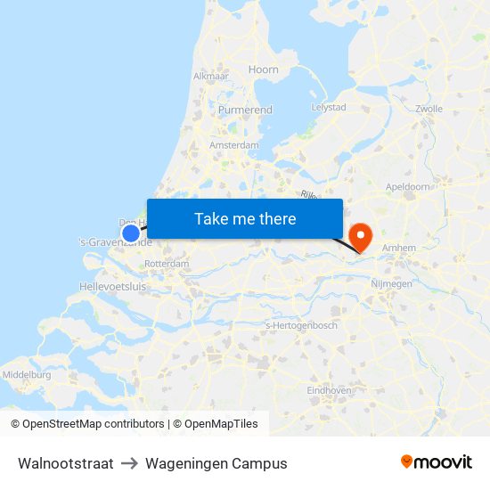 Walnootstraat to Wageningen Campus map