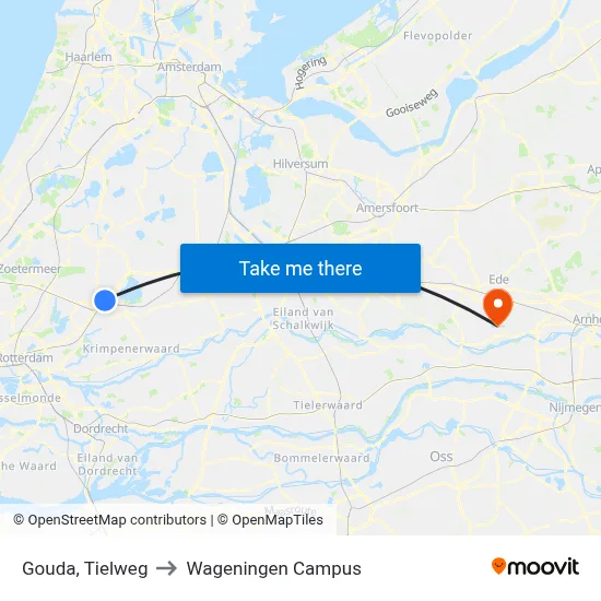 Gouda, Tielweg to Wageningen Campus map