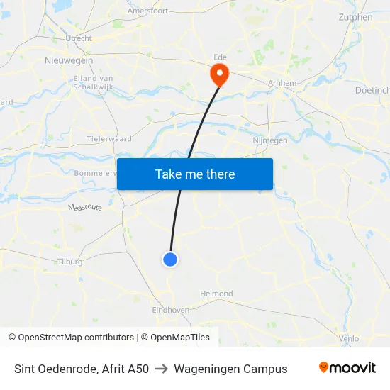 Sint Oedenrode, Afrit A50 to Wageningen Campus map