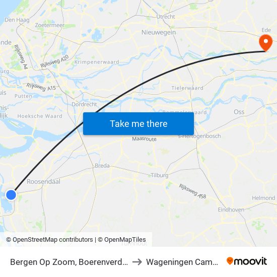 Bergen Op Zoom, Boerenverdriet to Wageningen Campus map