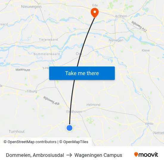 Dommelen, Ambrosiusdal to Wageningen Campus map
