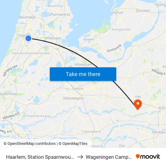 Haarlem, Station Spaarnwoude to Wageningen Campus map