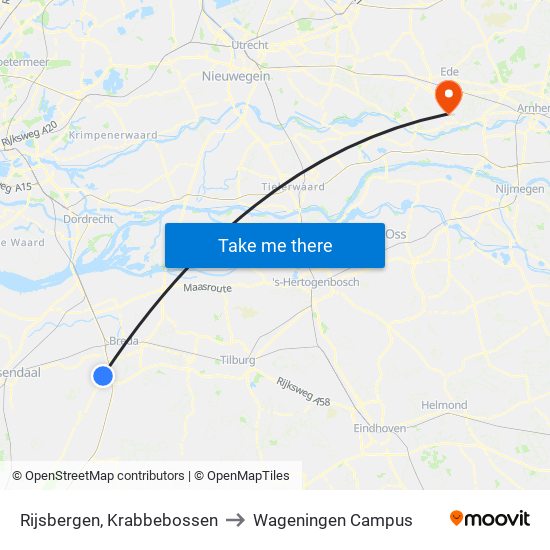 Rijsbergen, Krabbebossen to Wageningen Campus map