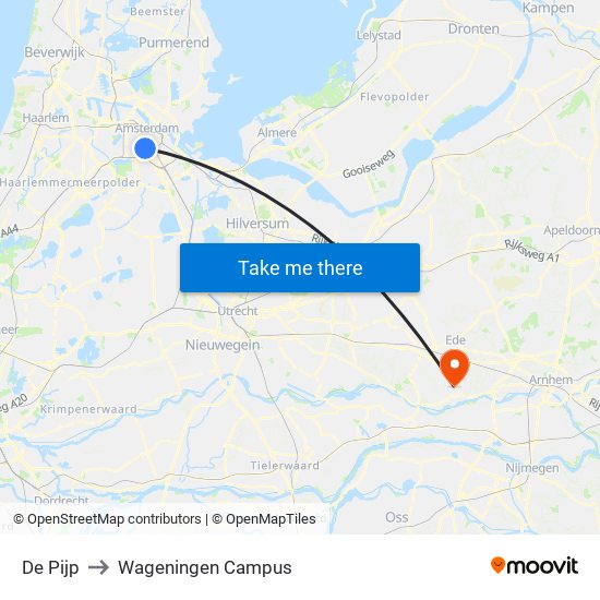 De Pijp to Wageningen Campus map