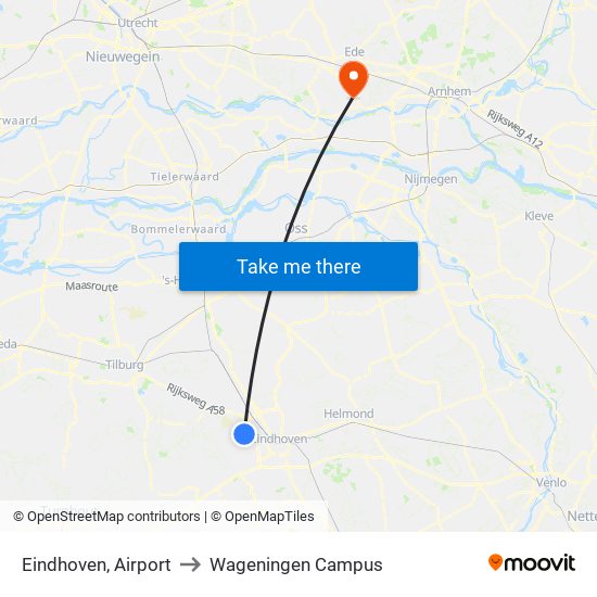 Eindhoven, Airport to Wageningen Campus map