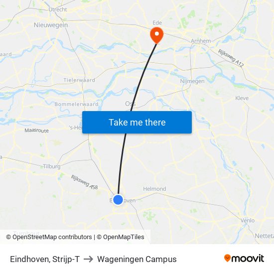 Eindhoven, Strijp-T to Wageningen Campus map