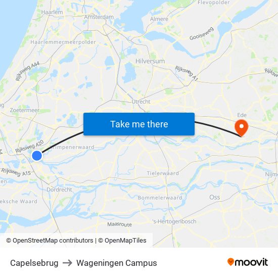 Capelsebrug to Wageningen Campus map
