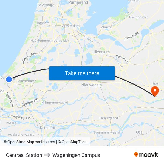 Centraal Station to Wageningen Campus map