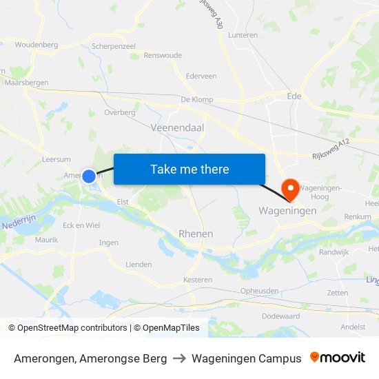 Amerongen, Amerongse Berg to Wageningen Campus map