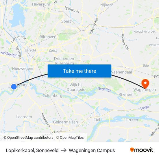 Lopikerkapel, Sonneveld to Wageningen Campus map