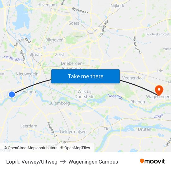 Lopik, Verwey/Uitweg to Wageningen Campus map